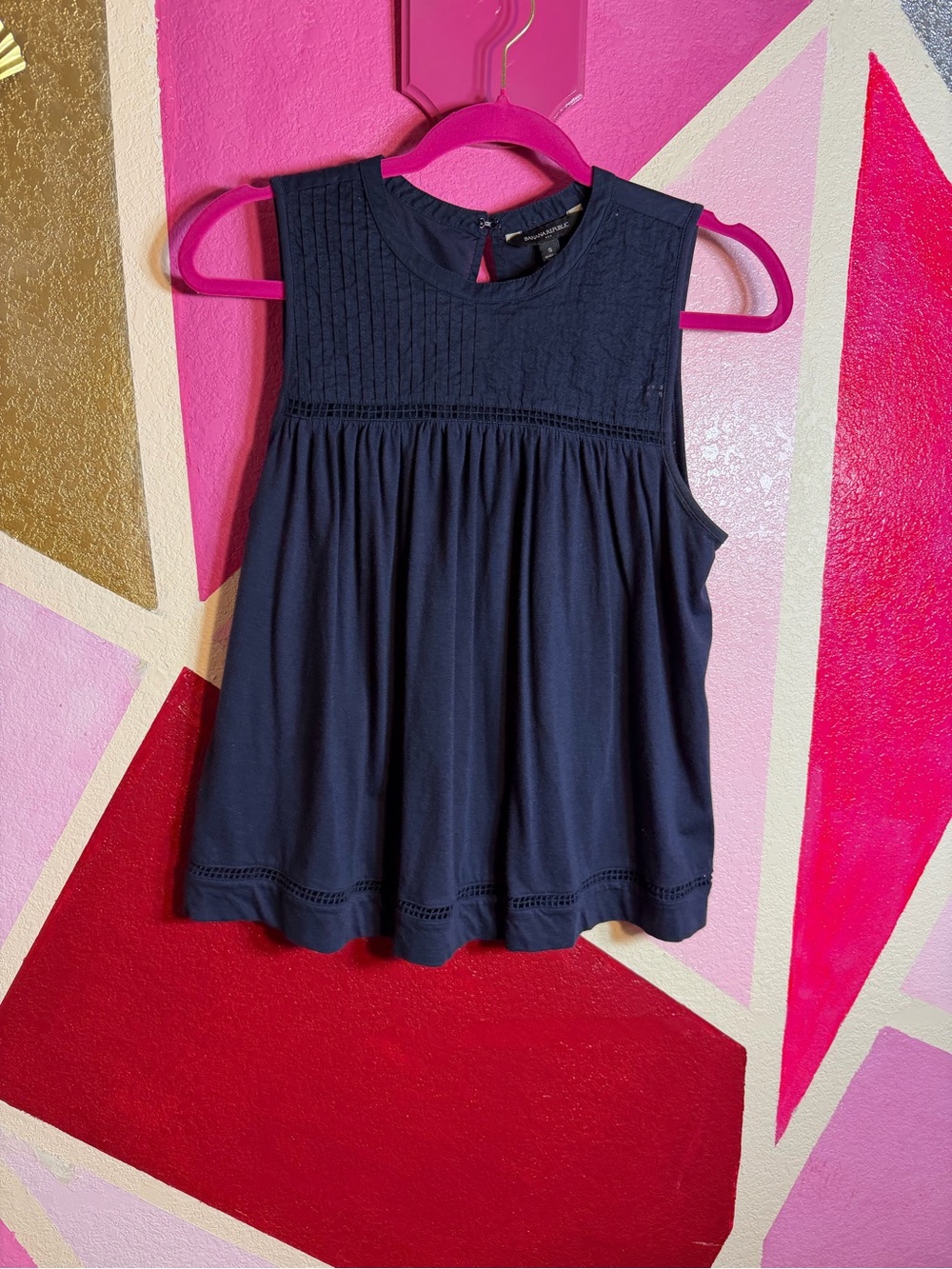 Banana Republic Navy Pintuck Swing Tank Top Sz S